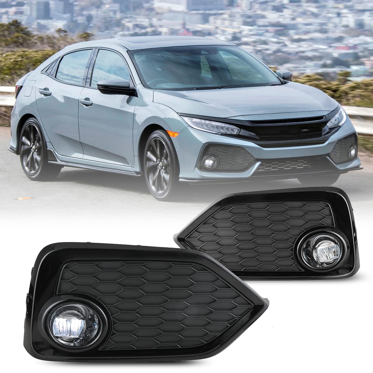 CPW LED Fog Lights Replacement for 2017-2019 Honda Civic Hatchback/Type R/Si Sedan/Si Coupe - Complete Kit with Switch & Wiring | Enhanced Visibility for Night Driving & Foggy Conditions