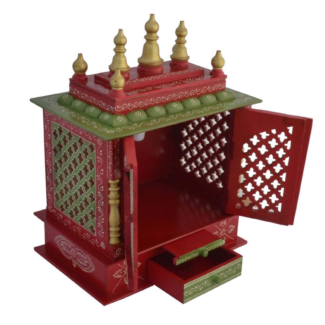 Exquisite Indian Handicraft LED Temple Light - Wooden Pooja Mandir for Home Worship & Meditation | Perfect for Diwali, Puja Room Decor & Spiritual Spaces