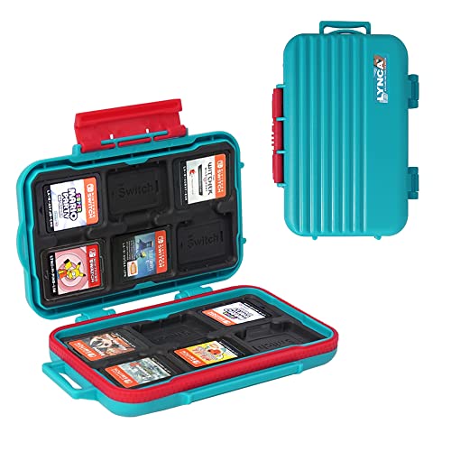 LYNCA KH6(G) Nintendo Switch & Switch OLED Game Card Holder - Hard Protective Case with 12 Slots, Portable Cartridge Storage (Blue) - Perfect for Travel, Gaming Parties & Switch Accessory Organization