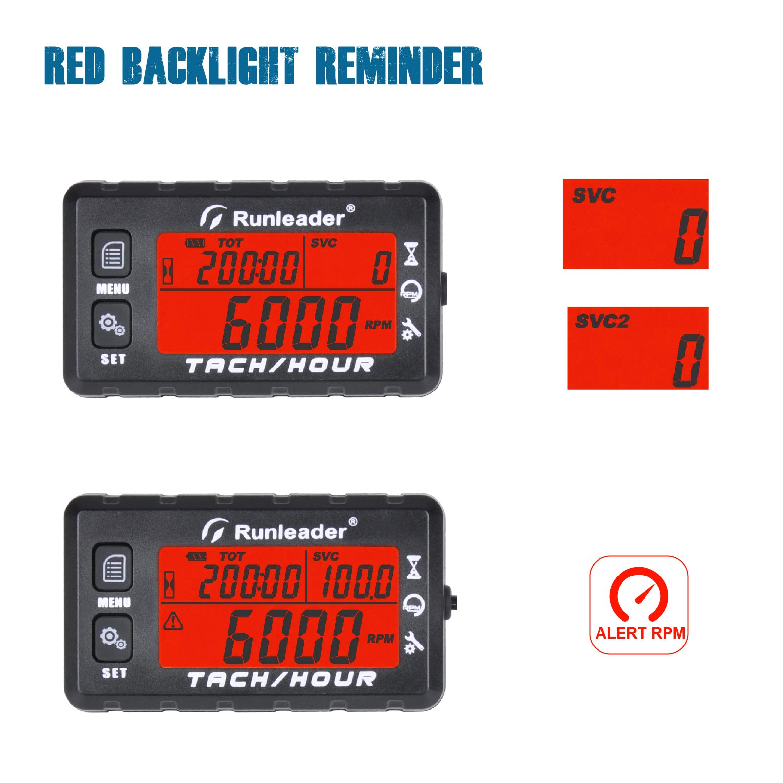 Runleader Hour Meter Tachometer with Maintenance Alert - Digital RPM Counter, Adjustable Initial Hours, Replaceable Battery - Perfect for Lawn Mowers, Generators, Marine Engines, ATVs & Gas Powered Equipment | Track Usage & Schedule Maintenance