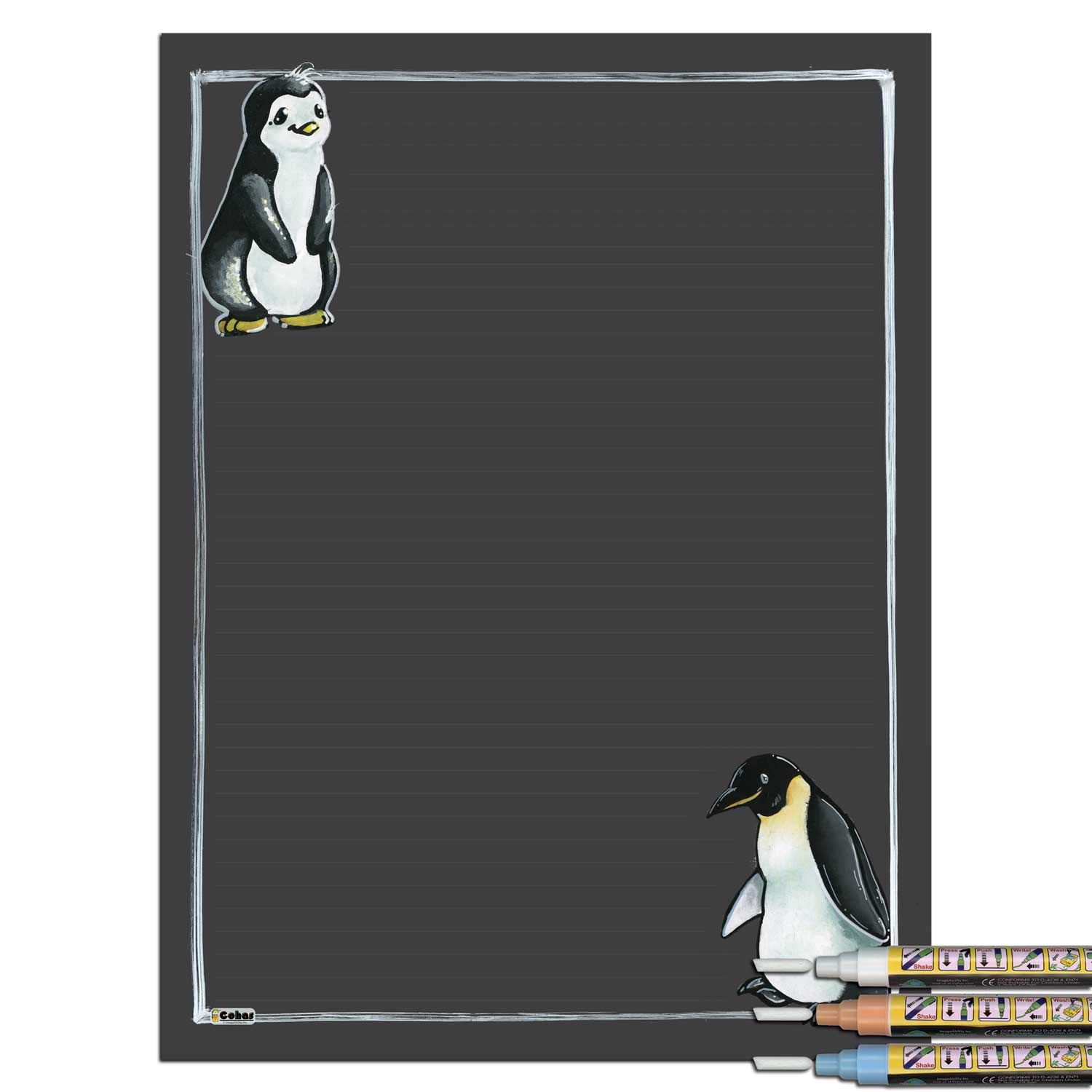 Arctic-Themed Magnetic Chalkboard with Penguin Art - 12x16 Inches, Includes 3 Pastel Liquid Chalk Markers - Perfect for Kids' Rooms, Classrooms & Home Decor