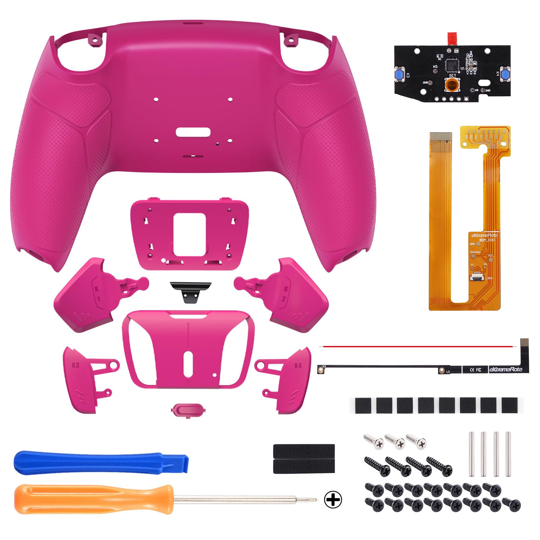 eXtremeRate RISE4 Programmable Remap Kit for PS5 Controller BDM-030/040/050 - 4 Extra Back Buttons, Rubber Grip Cover & Customizable Button Palette (Nova Pink) | Enhance Gaming Performance for FPS, RPG & Competitive Play