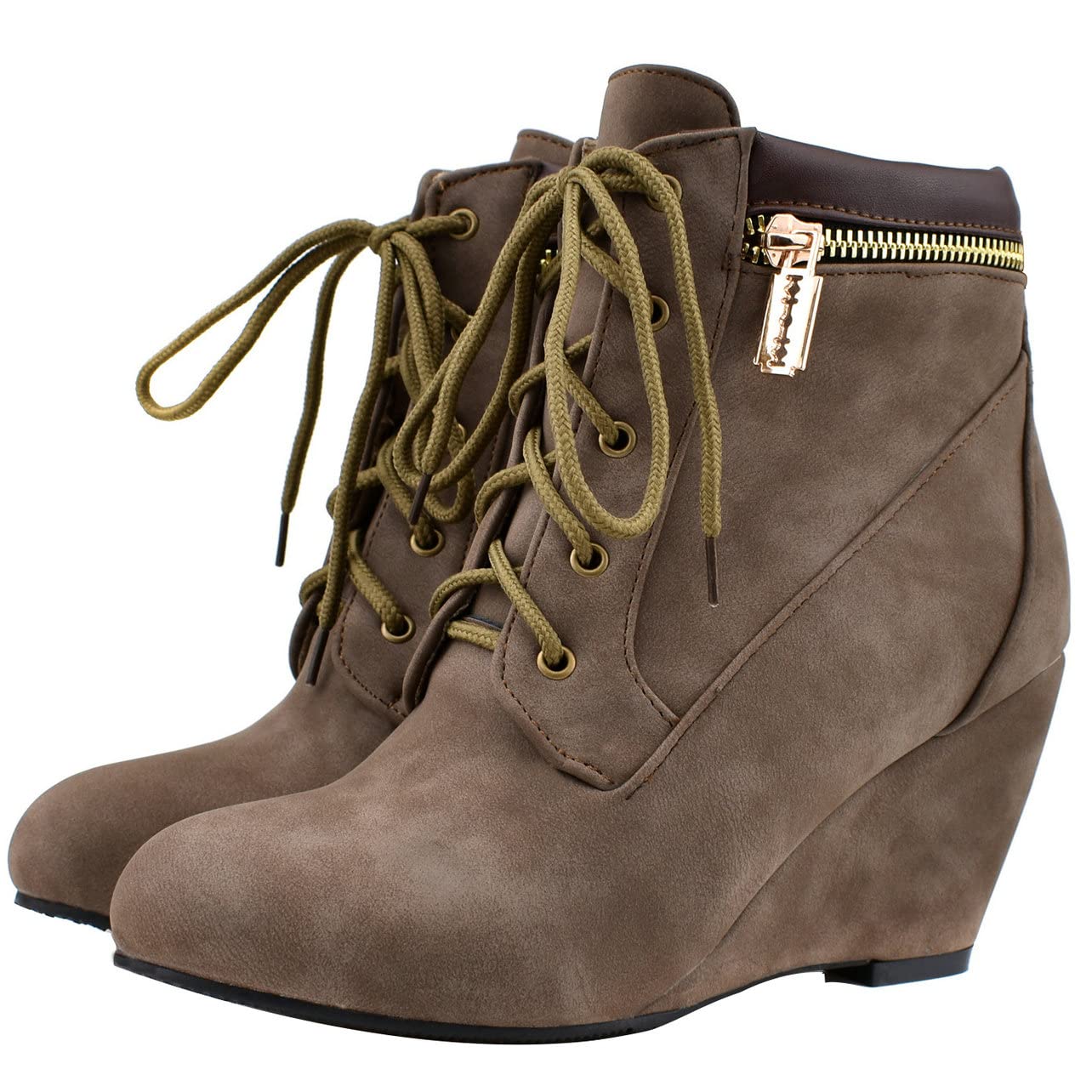 UniqueStride Women's Wedge Ankle Boots - Lace Up Faux Suede Booties with Chunky Heel for Casual & Office Wear | Comfortable Fall & Winter Fashion Shoes