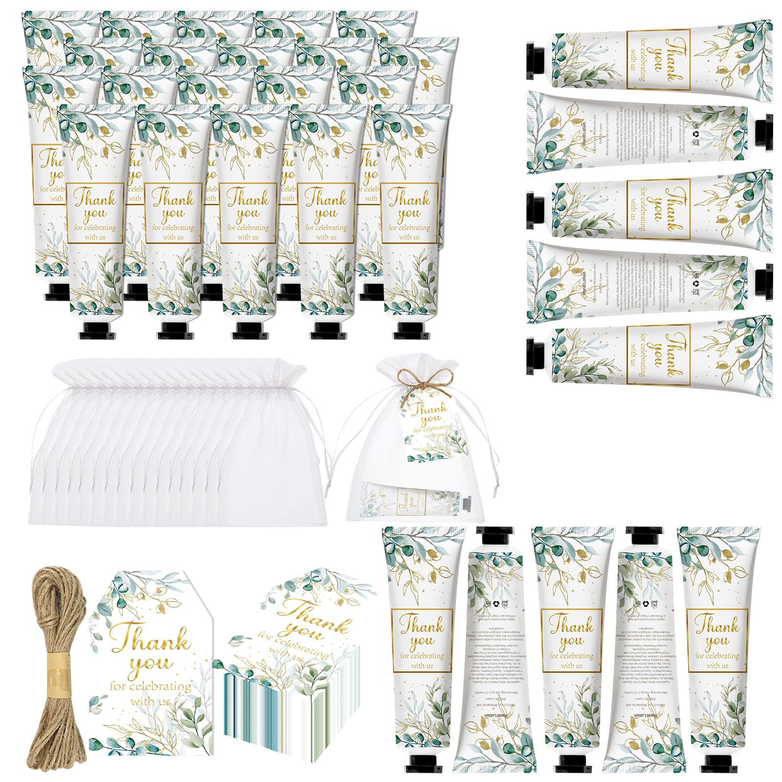 50 Sets Greenery Baby Shower Hand Cream Bulk Gifts - Travel Size Hand Lotion Set with Thank You Card & Organza Bags - Perfect for Bridal Showers, Baby Showers & Guest Favors - Ideal for Party Giveaways, Wedding Favors & Travel Essentials
