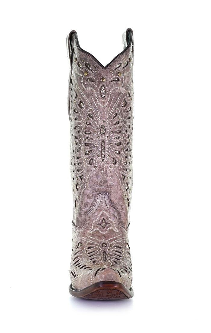 A4088 Women's Western Cowgirl Leather Boots - Brown Corral Style for Rodeo, Country Dancing & Outdoor Riding