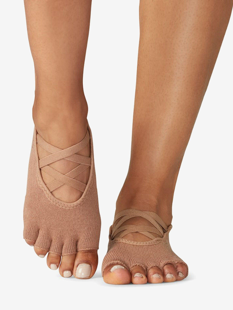 Toesox Half Toe Elle Grip Socks - Non-Slip Yoga & Pilates Socks for Women - Natural Color - Perfect for Barre, Dance & Fitness Workouts