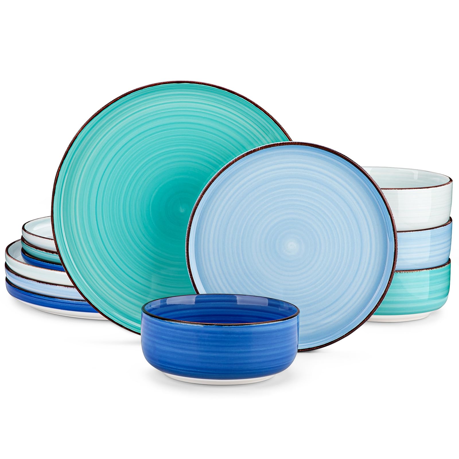 Vancasso Bonita Blue 12-Piece Stoneware Dinnerware Set for 4 - Plates & Bowls, Dishwasher & Microwave Safe - Perfect for Family Dinners, Parties & Everyday Use