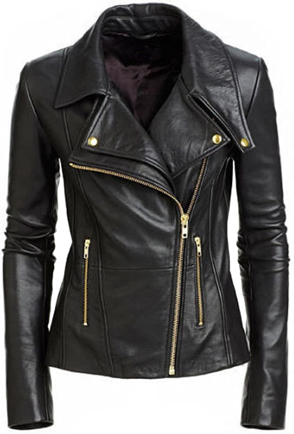 SAMS Classic Women's Genuine Leather Jacket - Slim Fit Motorcycle Biker Jacket for Women, Black - Perfect for Riding, Casual Outfits & Fashion Streetwear
