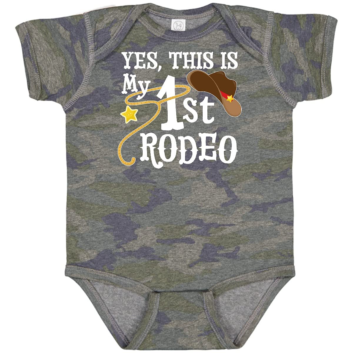 Inktastic 'Yes, This Is My 1st Rodeo' Cowboy Hat with Red Band Baby Bodysuit - Cute Western Outfit for Infants, Perfect for Rodeo Events, Cowboy Themed Parties & Photo Shoots