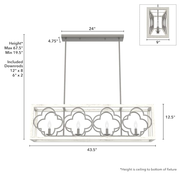 Hunter Gablecrest 4-Light Linear Chandelier in Painted Concrete - Modern Farmhouse Ceiling Light Fixture for Dining Room, Kitchen Island & Bedroom Lighting
