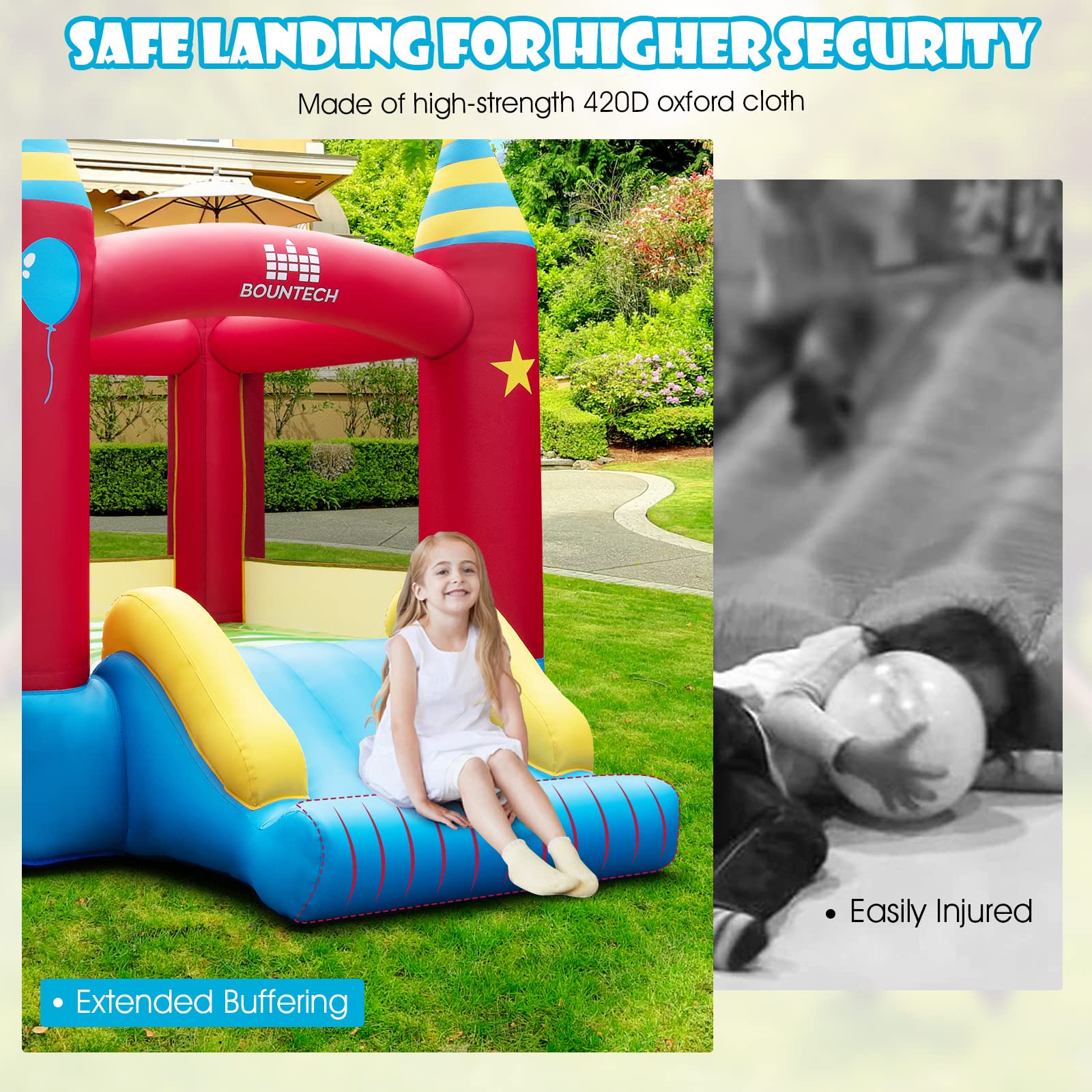 BOUNTECH Inflatable Bounce House for Kids 3-6 Years - Large Jumping Area with Slide | Indoor & Outdoor Bouncy Castle | Portable Backyard Playhouse for Toddler Boys & Girls | Perfect for Birthday Parties, Family Gatherings & Backyard Fun