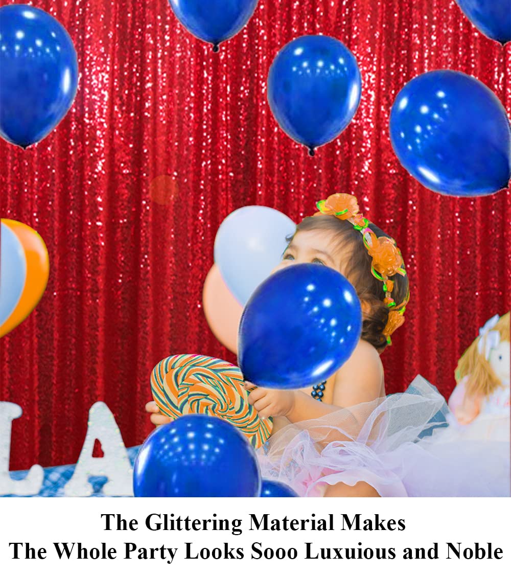 Partisout 8ftx8ft Red Sequin Curtain Backdrop - Sparkling Party, Wedding, Photo Booth & Event Decor - Glittering Sequin & Shimmer Background for Celebrations