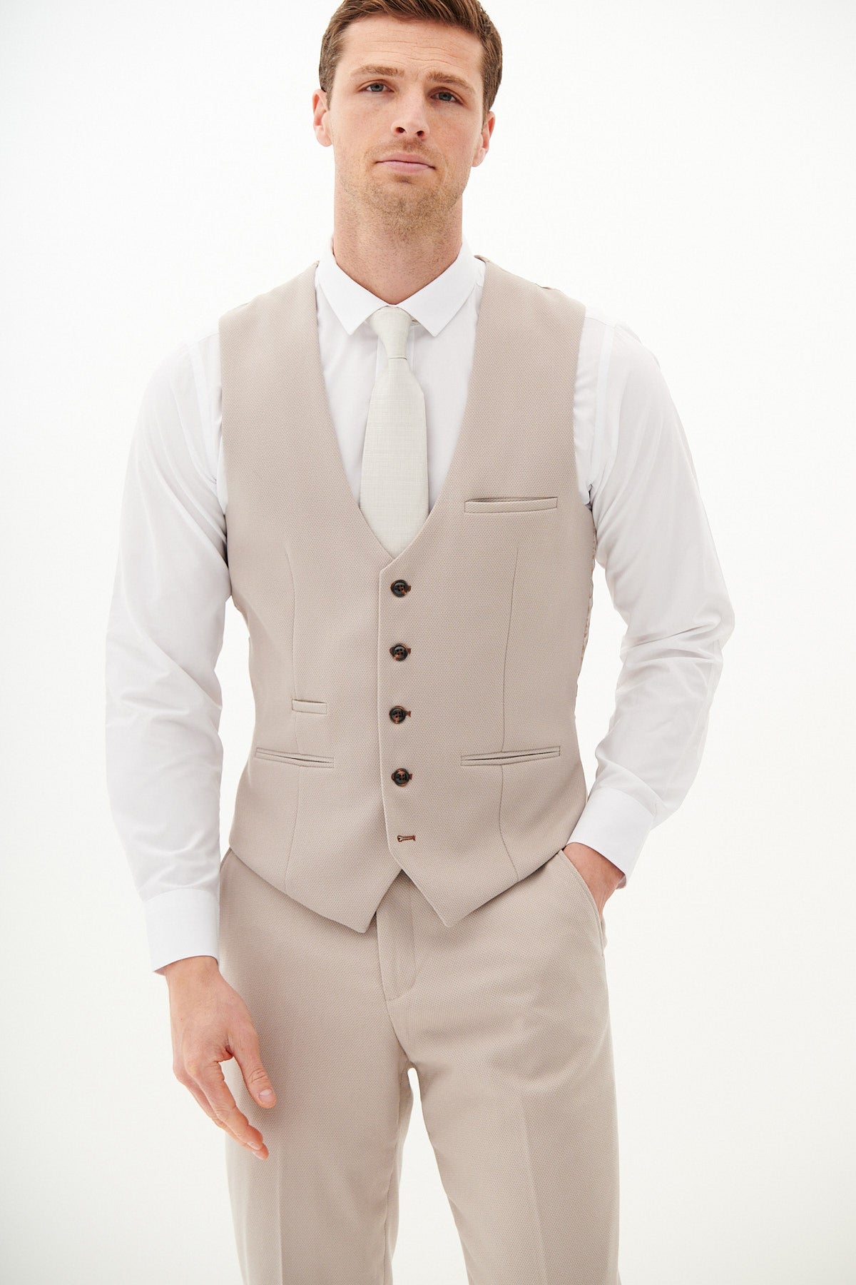 HM5 Stone Single Breasted Waistcoat for Men - Slim Fit Formal Vest for Business, Wedding & Office Wear - Premium Quality Men's Suit Vest