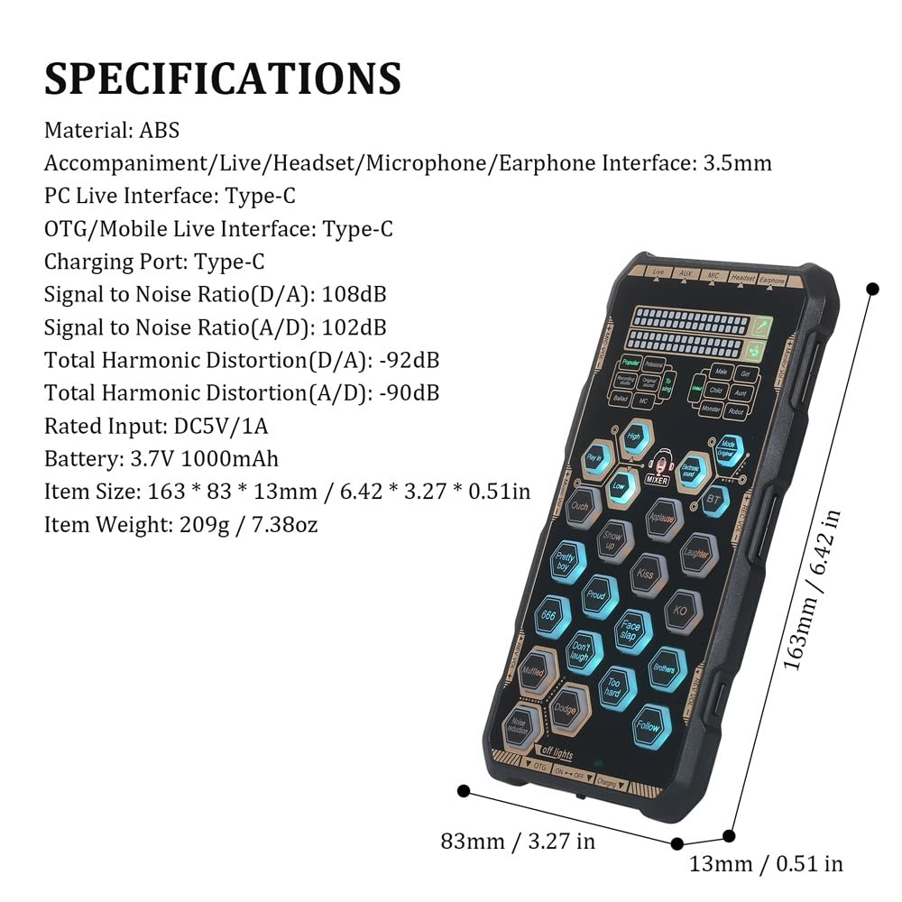 Professional DSP Sound Card - Portable Audio Mixer with Voice Changer Effects for Phone & Computer | Perfect for Live Streaming, Podcasting & Gaming (Handheld Outdoor Device)