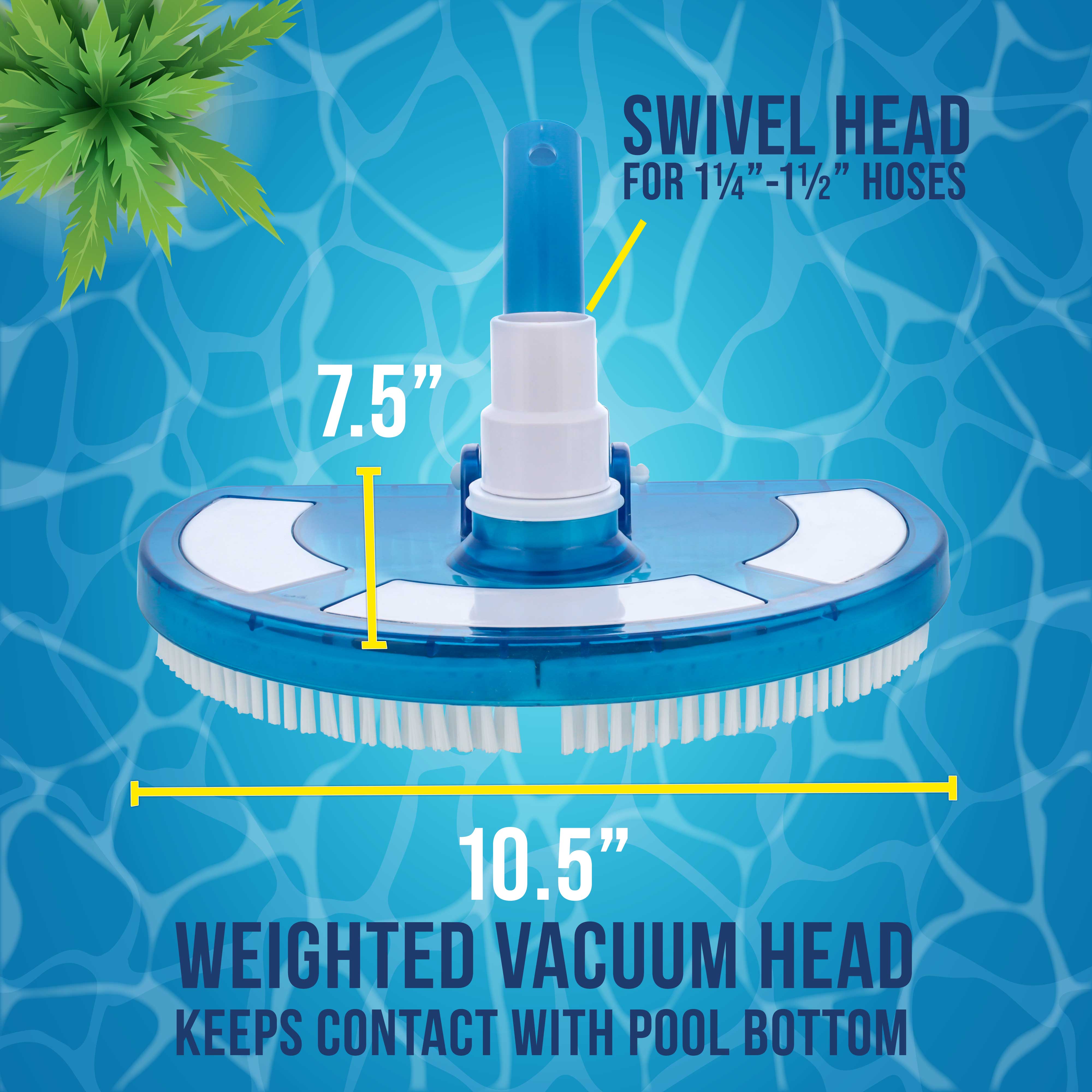 U.S. Pool Supply Weighted Pool Vacuum Head - Transparent Curved Half Moon Design with Swivel Connection & Pole Handle - Compatible with Above Ground & Inground Swimming Pools - Ideal for Pool Cleaning, Maintenance & Debris Removal