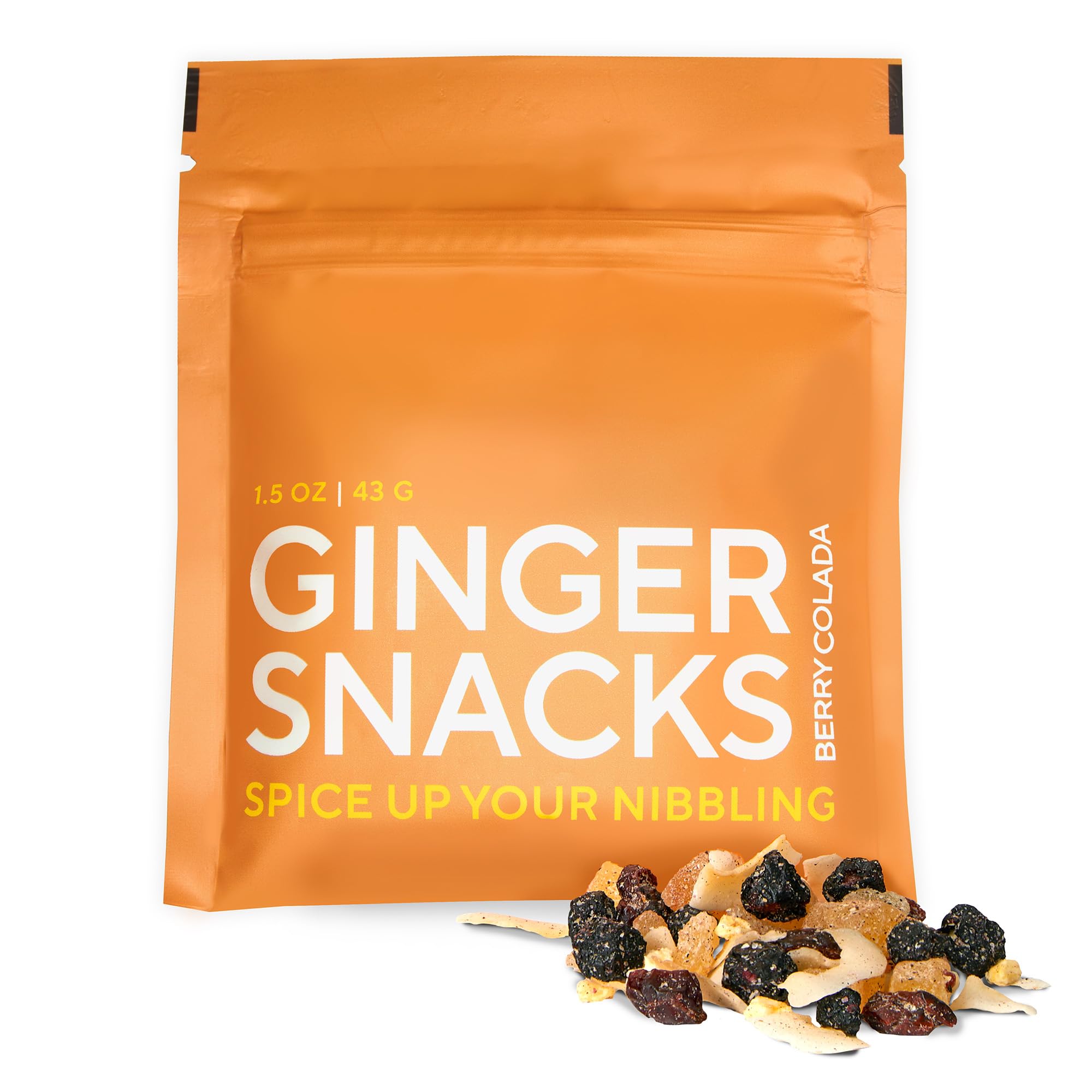 Premium Ginger Snacks - Berry Colada Flavor, 1.5 oz Single-Serve Pouch | Healthy Natural Spice Treat for On-the-Go, Travel & Office Snacking | Selefina Spices