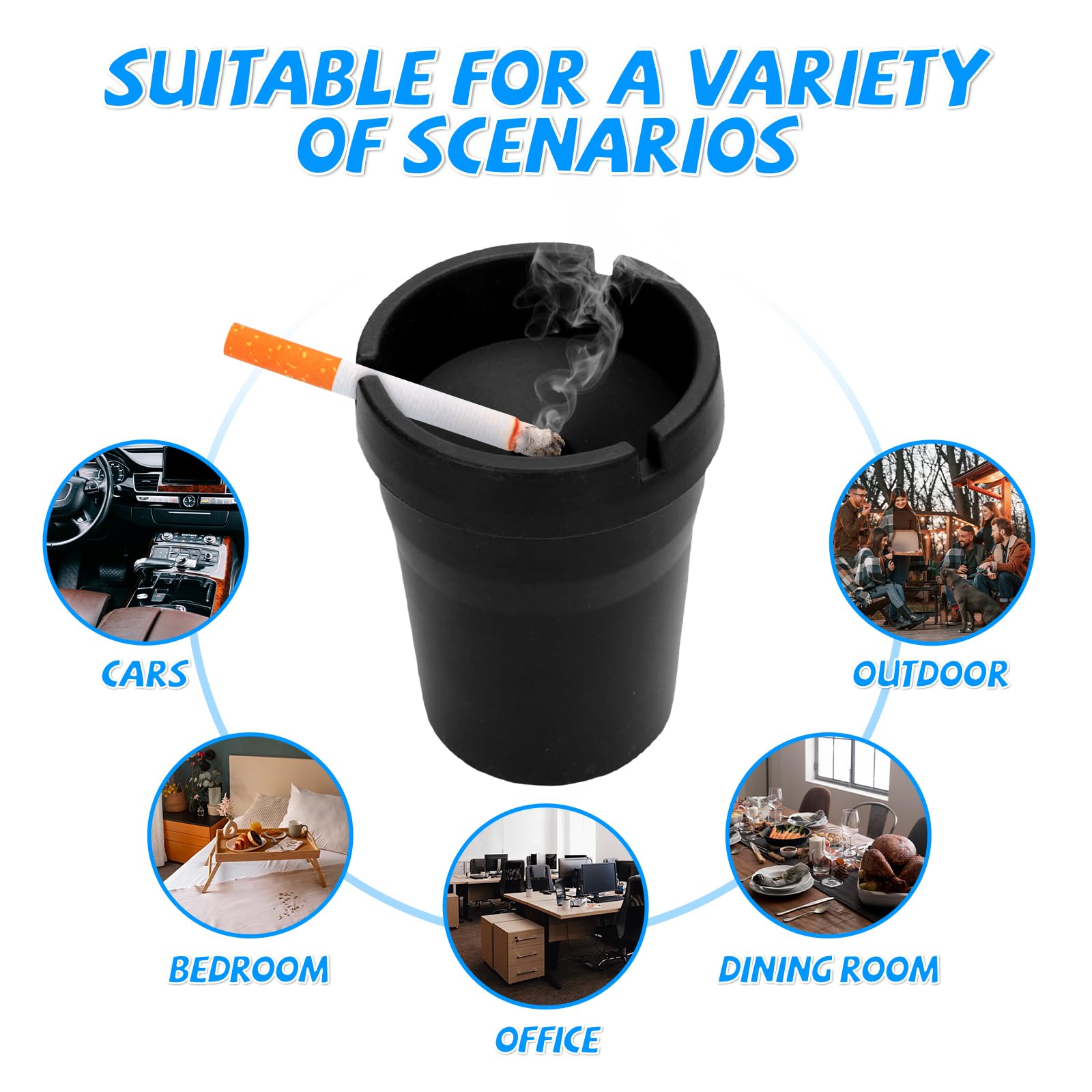 Windproof Smokeless Car Ashtray - Odor-Proof & Self-Extinguishing Mini Trash Can for Car Cup Holders | Portable Auto, Office & Home Use | Perfect for Road Trips & Smoking Areas (Black)
