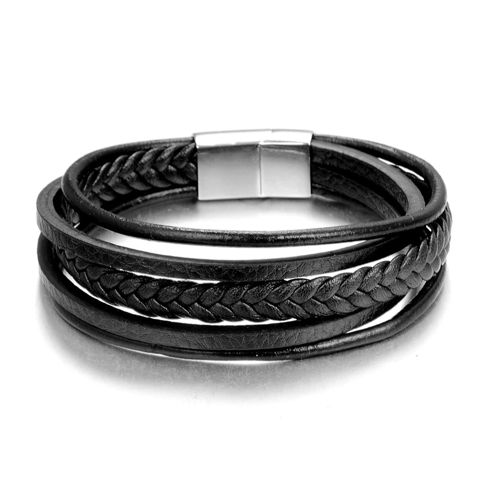 Stylish JIAD Stainless Steel Magnetic Bracelet for Men - Black Leather Braided Punk Rock Bangle Jewelry Accessory (Metal Color: 1) - Perfect for Casual Wear, Gifts & Rock Fashion Style