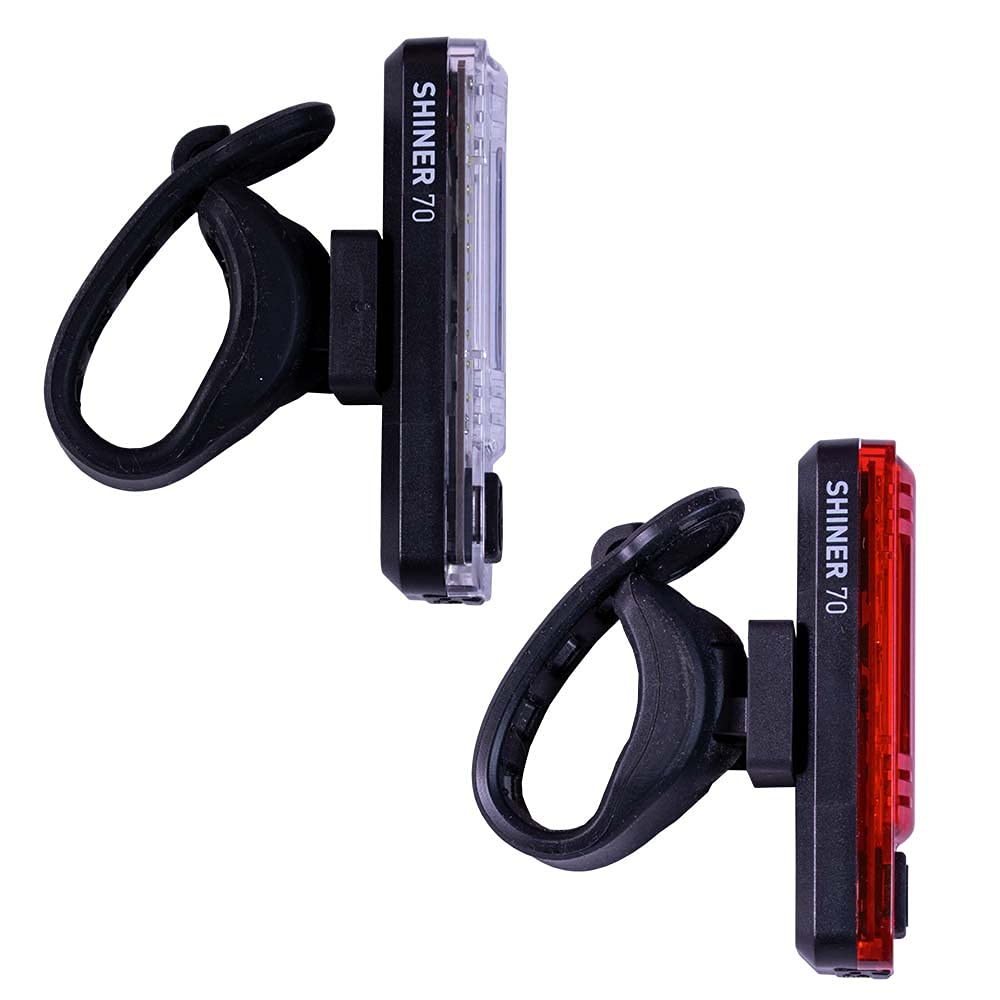 Planet Bike Shiner 70 USB Rechargeable Bike Light Set - Front & Rear Safety Lights for Night Cycling, Commuting, and Outdoor Adventures (Black)