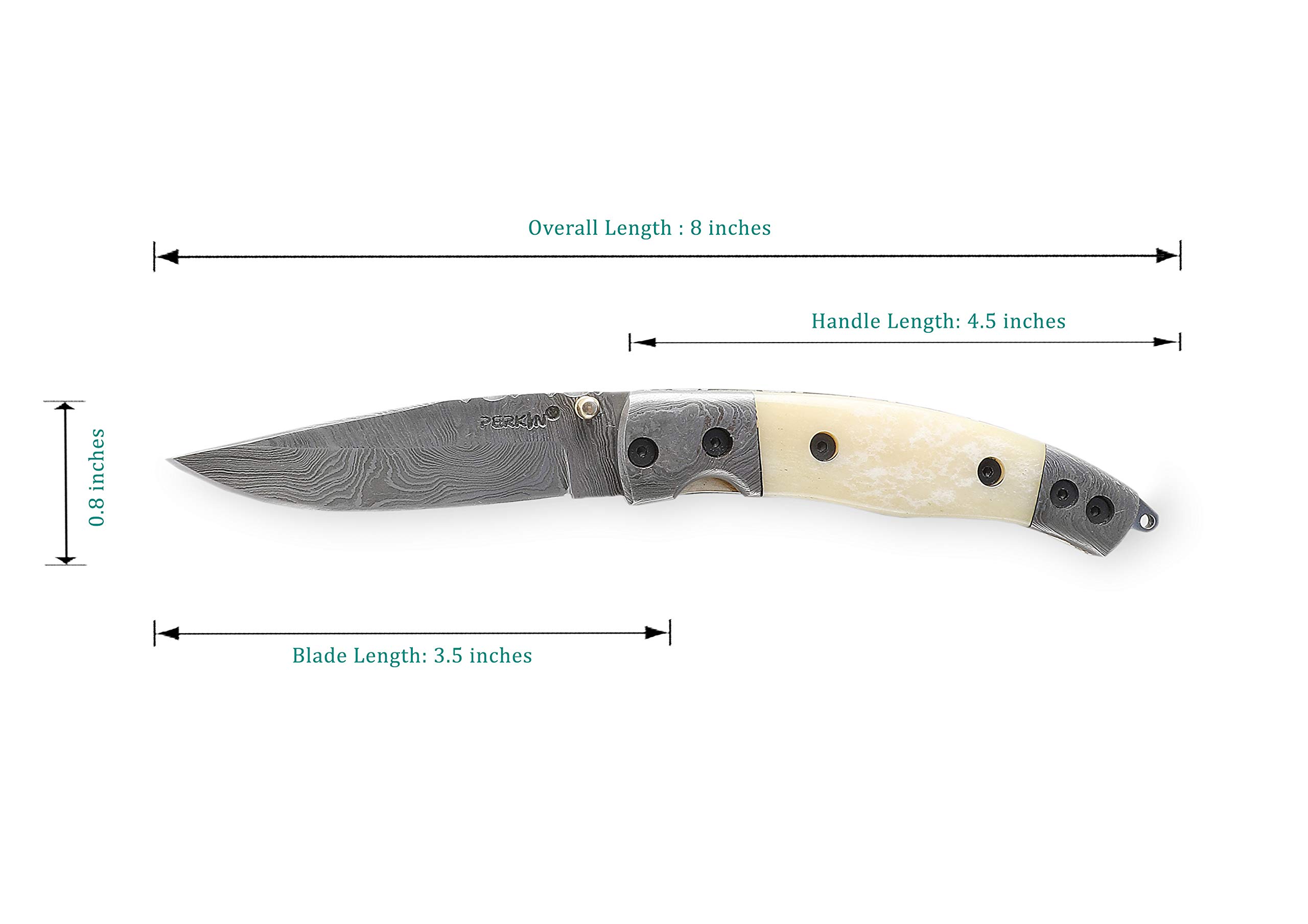 Perkin Knives - Handmade Damascus Steel Folding Pocket Knife - Artistic EDC Tool for Camping, Hiking & Outdoor Adventures