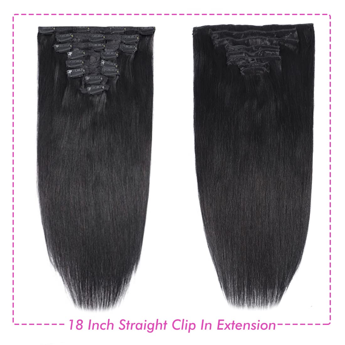 14 Inch Clip In Human Hair Extensions for Black Women - Unprocessed 10A Grade Soft Silky Straight Hair - Natural Color for Everyday Wear & Special Occasions