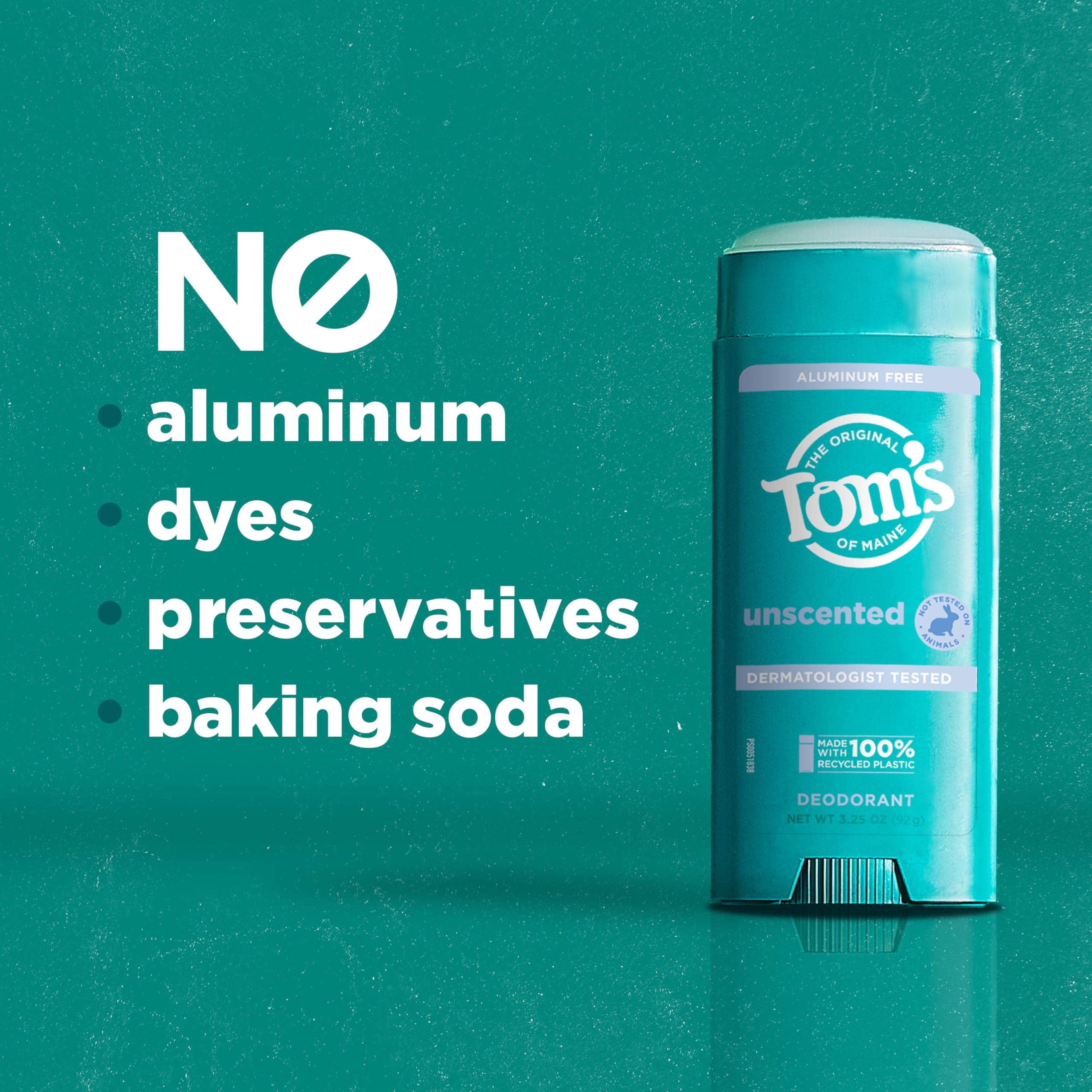 Tom’s of Maine Unscented Natural Deodorant for Women & Men - Aluminum Free, 3.25 oz - Fresh All Day for Workouts & Daily Use
