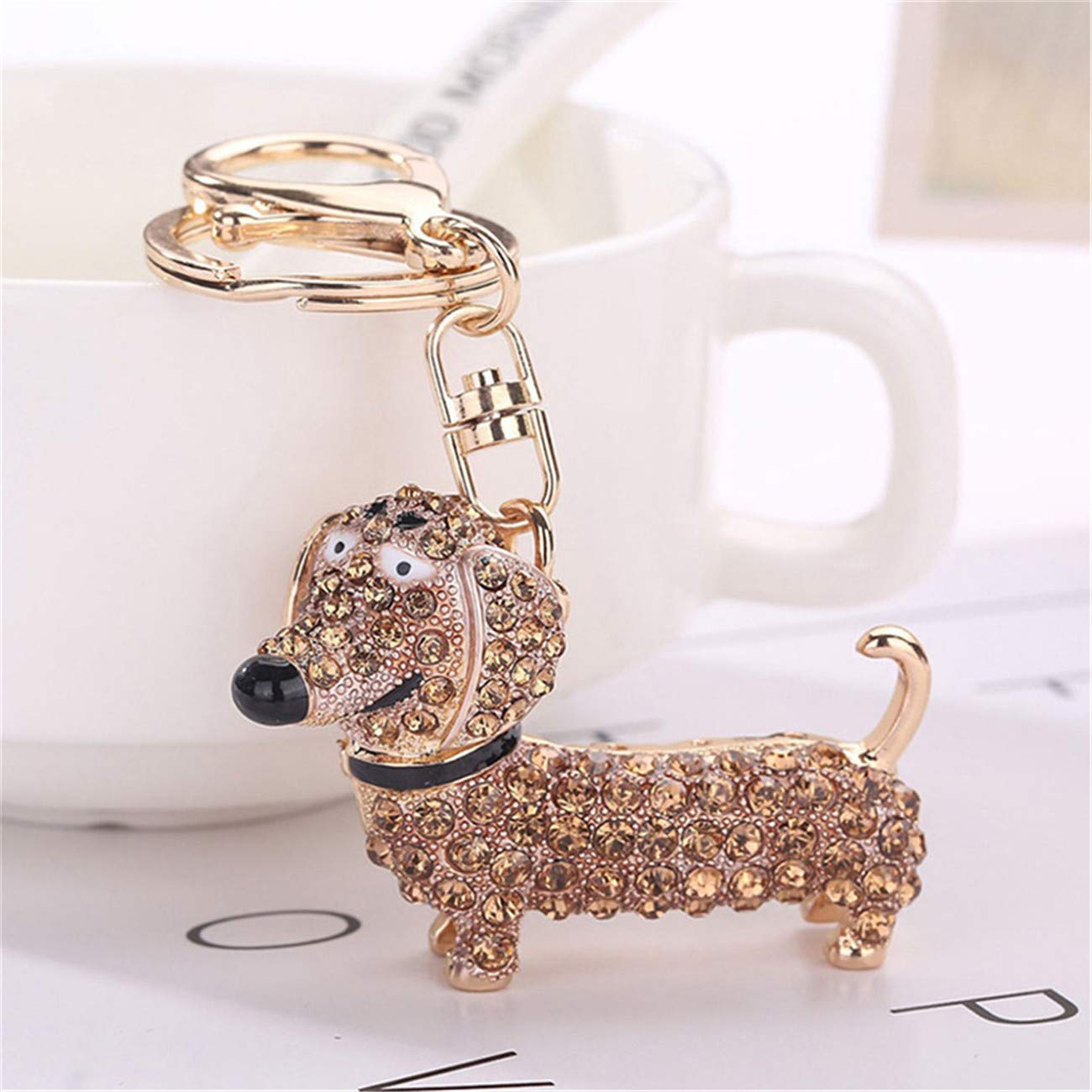 Sparkling Rhinestone Dachshund Keychain - Elegant Dog Charm Bag Pendant, Key Holder for Women (Champagne Color) | Perfect Gift for Pet Lovers, Car Keys & Purse Accessory