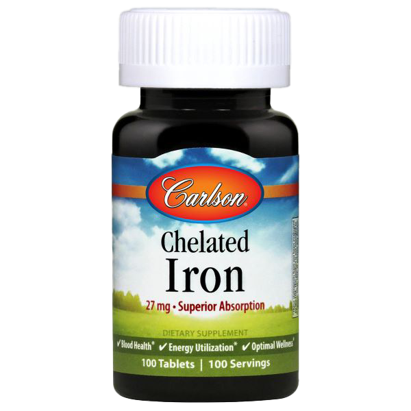 Carlson Labs Chelated Iron Supplement - 27mg per Tablet, 100 Count - Supports Energy, Red Blood Cell Production & Oxygen Transport - Ideal for Anemia, Fatigue & Active Lifestyles