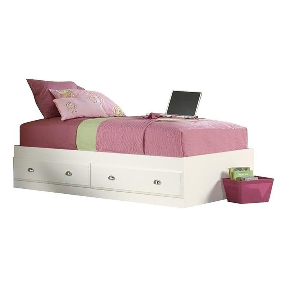 Pemberly Row Twin Size Bed Frame with 2 Drawer Storage - Classic Soft White Finish for Kids & Guest Rooms | Space-Saving Bedroom Furniture for Small Spaces