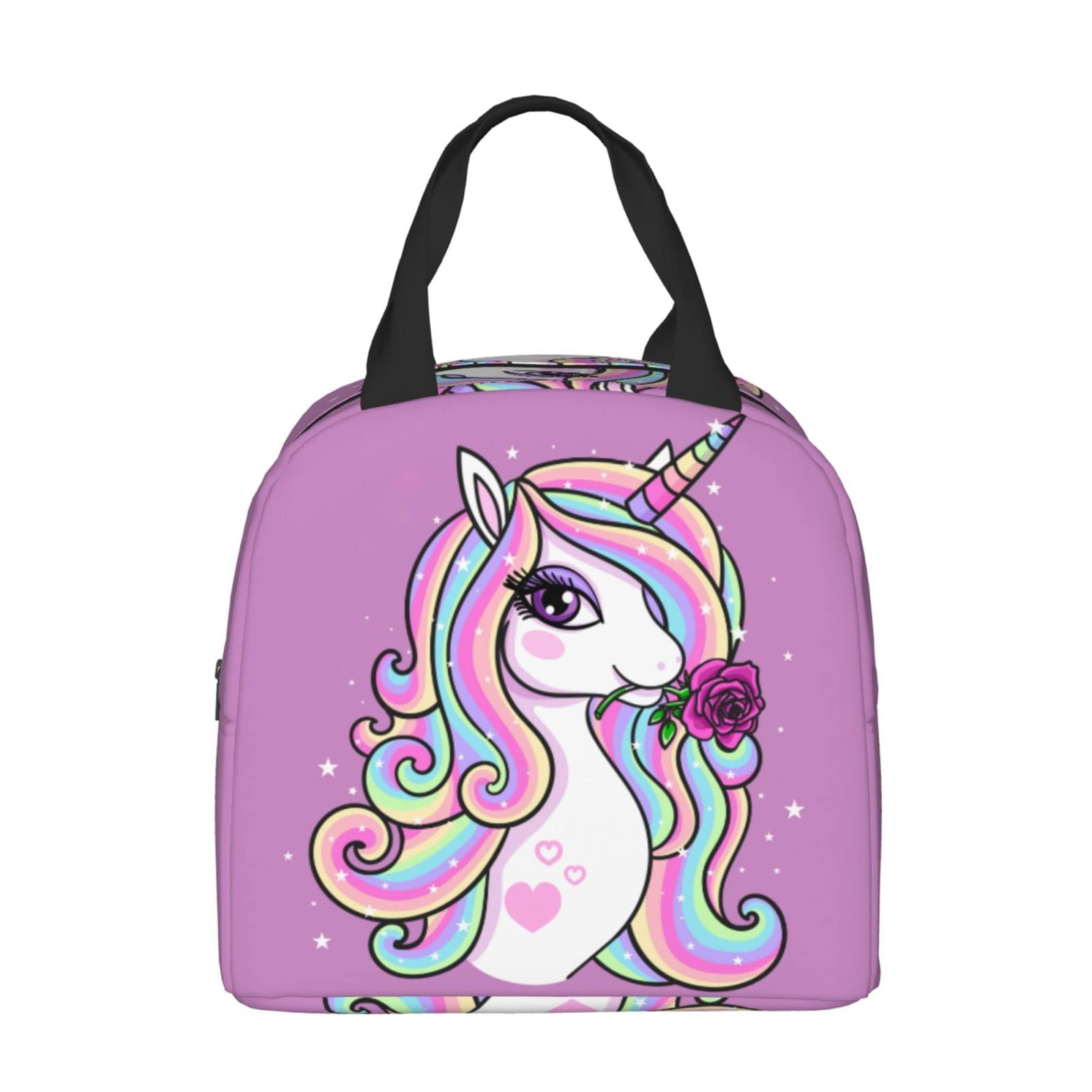 **Pink Rose Rainbow Unicorn Insulated Lunch Box - Reusable Thermal Meal Bag for Kids, Adults, School, Work, Travel & Picnic - BPA-Free Food Container for Boys, Girls, Men & Women**    *(Perfect for Packing Healthy Lunches, Snacks, or Keeping Meals Fresh On-the-Go!)*