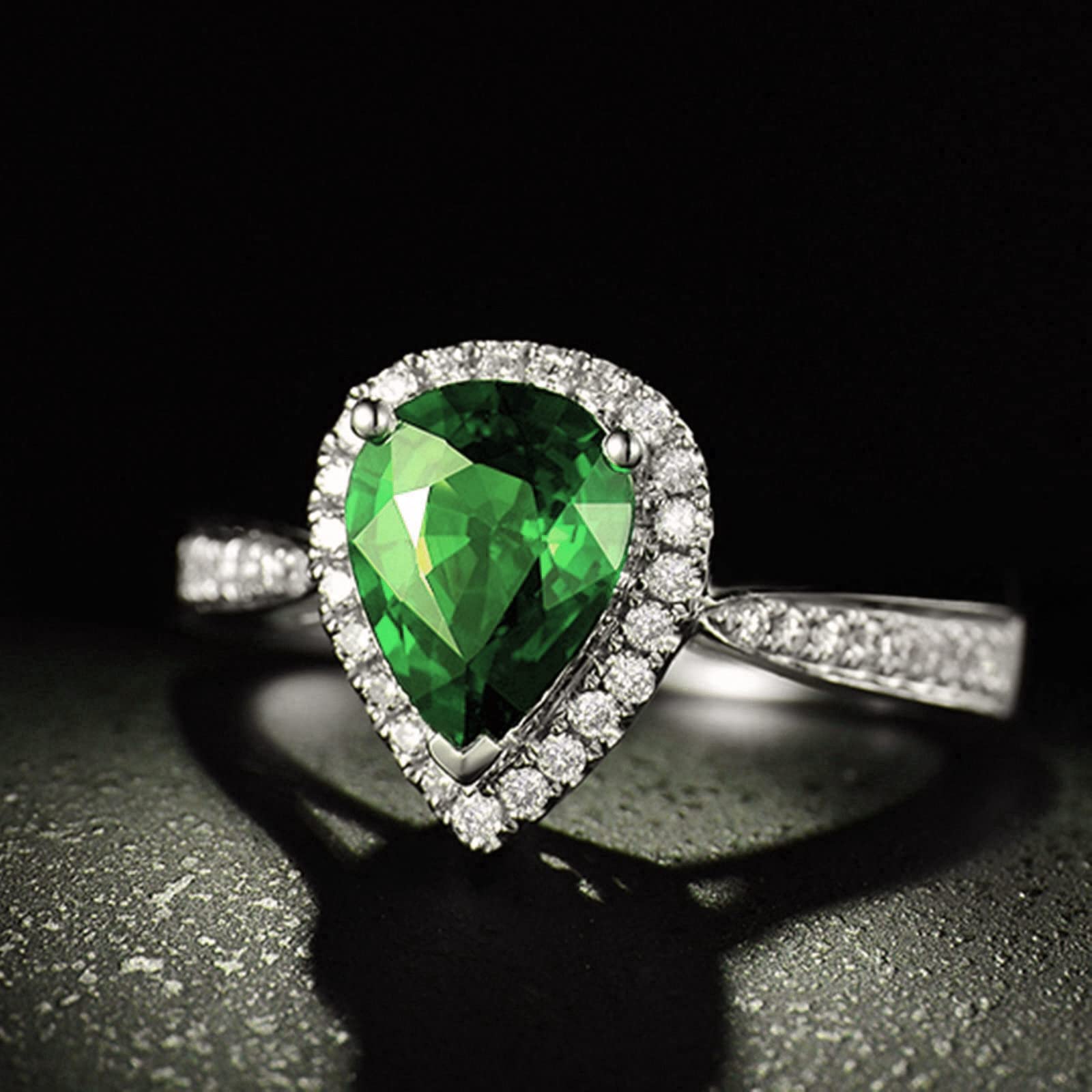 Gualiy 925 Sterling Silver Promise Ring for Women - Green Teardrop Cubic Zirconia Engagement Ring, Size 4-11 | Perfect for Anniversaries, Valentine's Day & Romantic Gifts