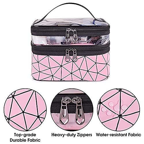 FASTUNBOX Waterproof Makeup Toiletry Bag - Double Layer Cosmetic Organizer for Travel, Wedding & Gym - Unisex Polyester Storage Pouch (Multi Color) - Perfect for Makeup Artists, Brides & Travelers