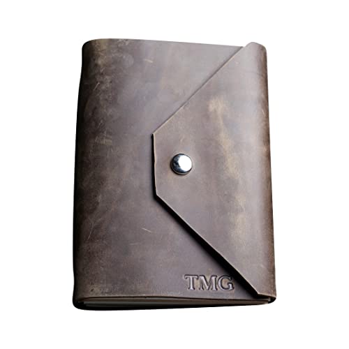 Ox & Pine Personalized Refillable Leather Snap Journal - Full Grain Leather Refillable Notebook or Sketchbook - Rustic Brown Unlined Paper - 6x8 Inches - Perfect for Travel, Journaling & Gift Giving