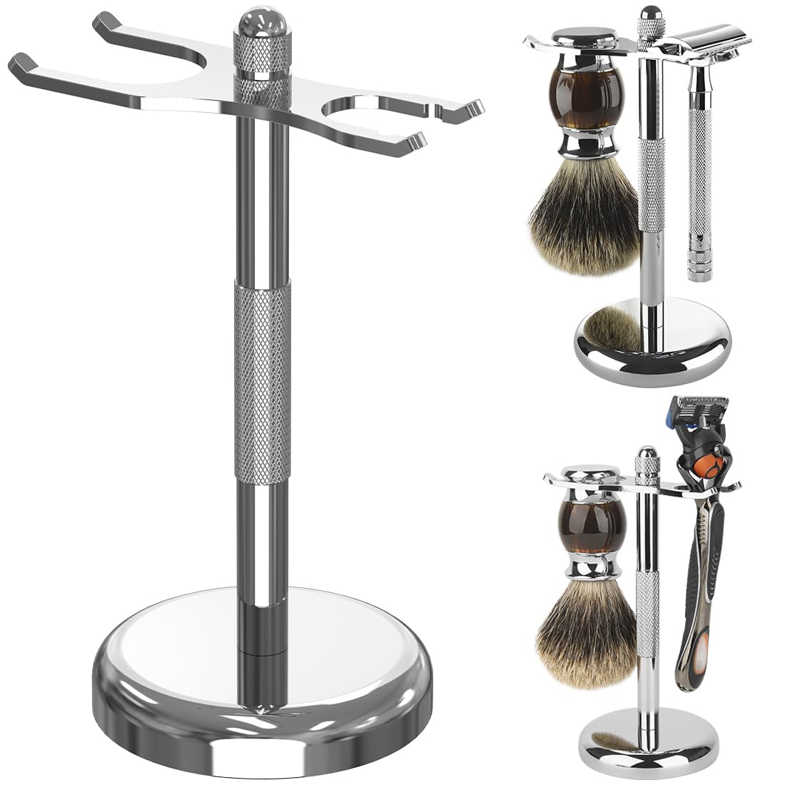 Premium Stainless Steel Razor & Shaving Brush Stand Holder - Deluxe Men's Bathroom Organizer for Fusion 5 ProShield - Durable Shower Storage Solution for Grooming Essentials (Silver) | Perfect for Modern Bathrooms & Travel Kits