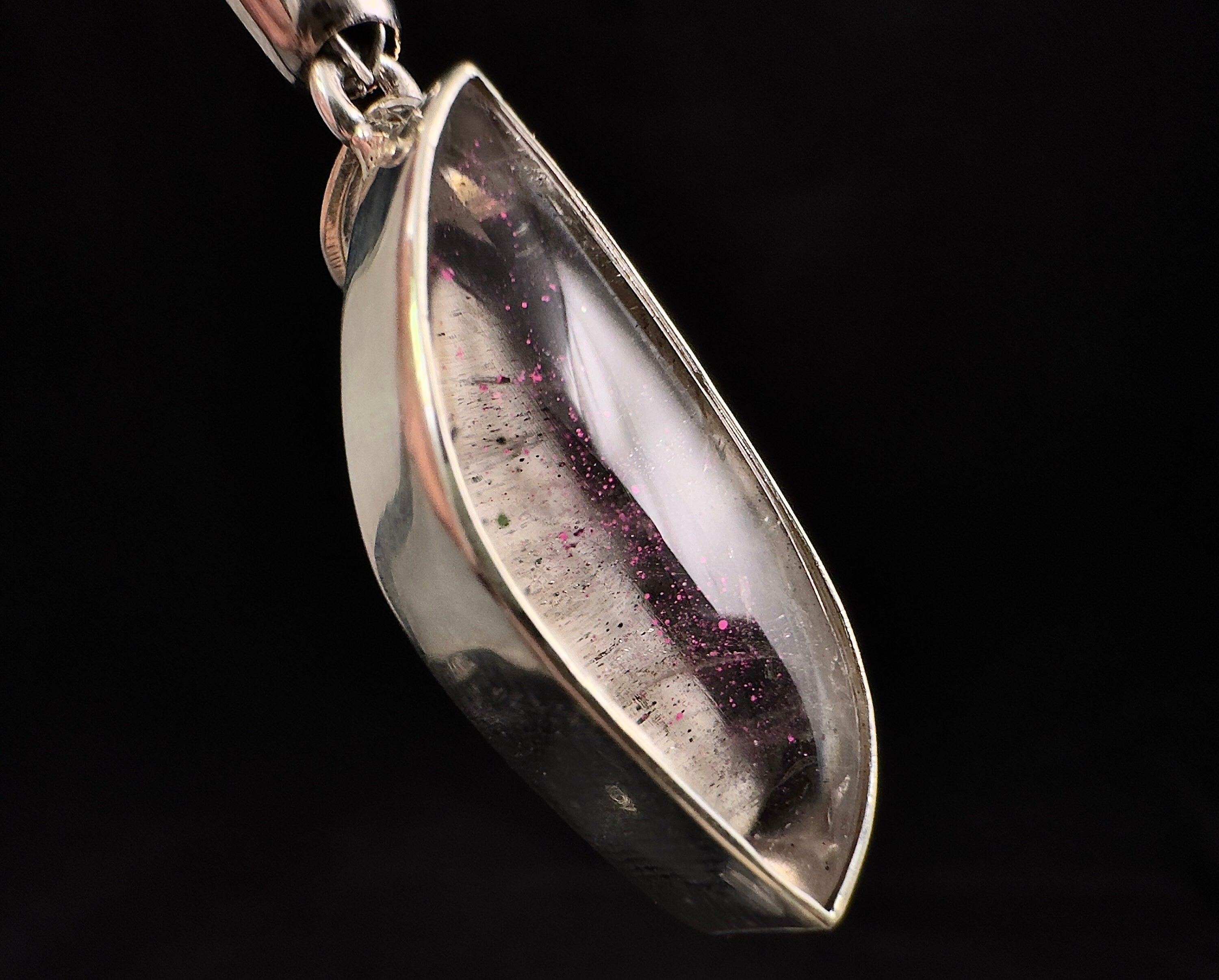 Rare Pink Fire Quartz Crystal Pendant - Covellite Crystal with Polished Finish in Sterling Silver Bezel Setting | Elegant Jewelry for Women, Spiritual Healing & Special Occasion Gifts