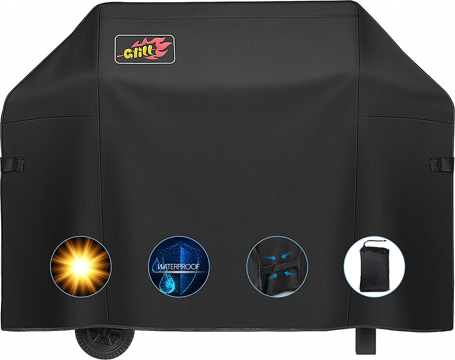 600D Heavy Duty Waterproof BBQ Grill Cover - 64 Inch Gas Grill Cover, Fade & Wind Resistant Barbecue Cover for Outdoor Cooking, Backyard Parties & Camping Trips
