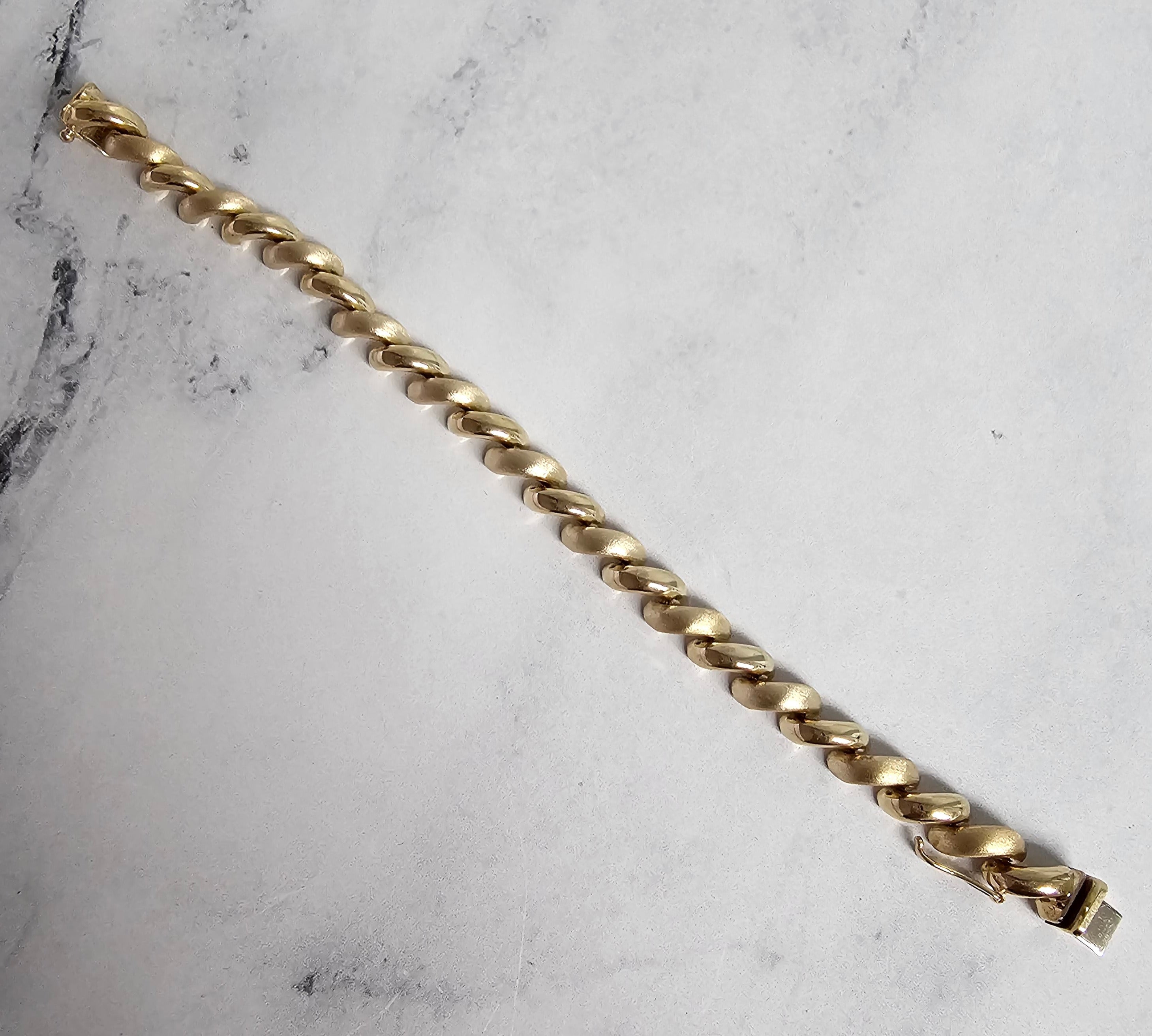 7.35MM San Marco Gold Link Chain Bracelet - 14K Yellow Gold with Mixed Finish | Elegant Jewelry for Women, Perfect for Parties, Weddings & Everyday Wear