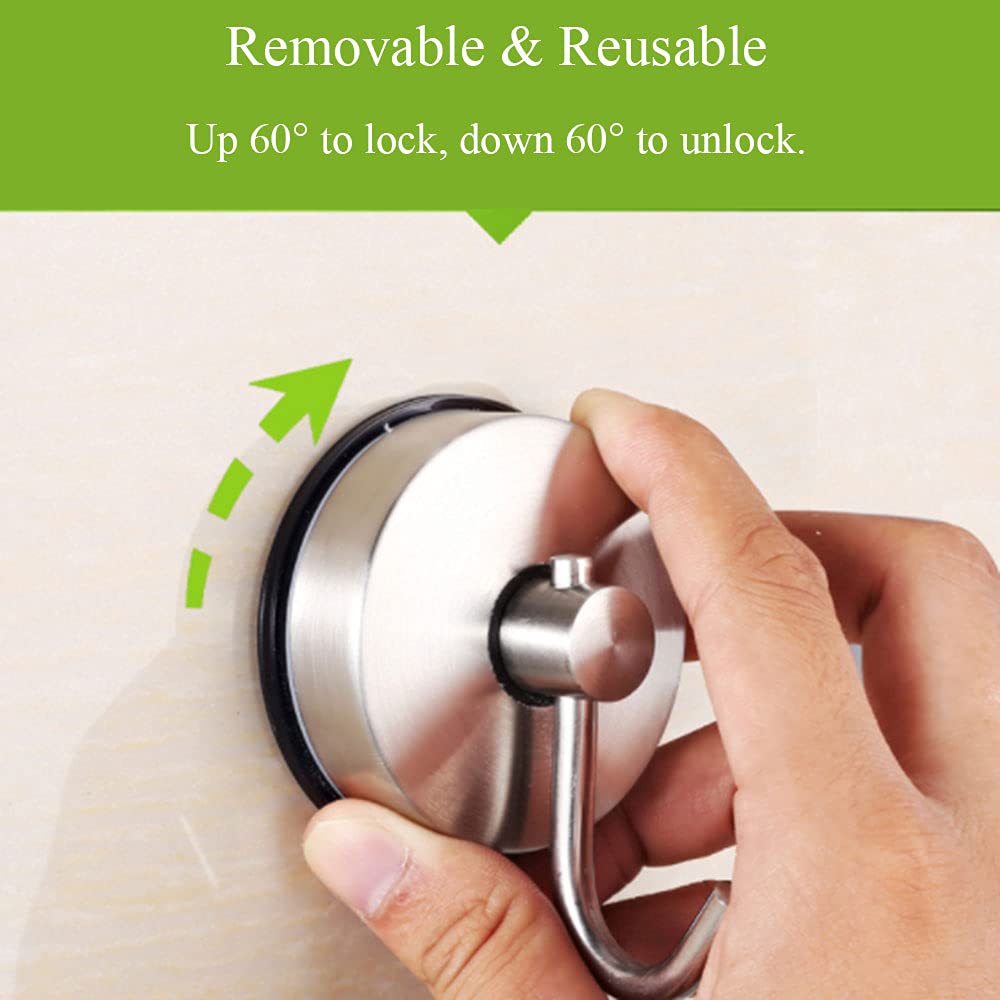 2Pcs Heavy Duty Stainless Steel Suction Hooks - Strong Vacuum Suction Cup Wall Hangers for Bathroom, Kitchen, Shower - Perfect for Towels, Robes, Utensils & Home Organization