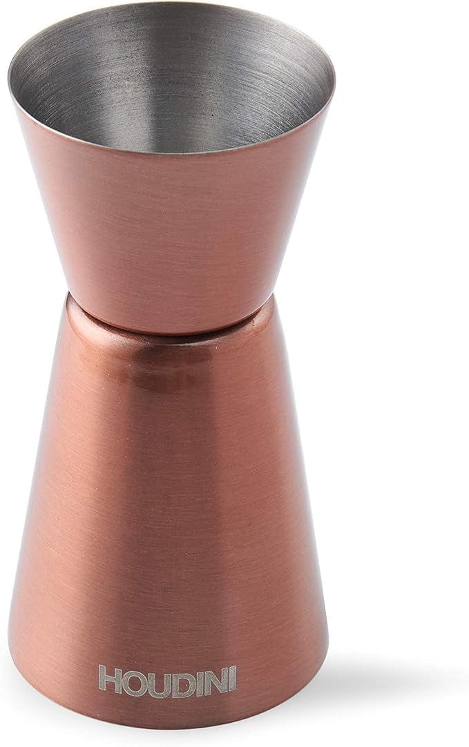 Premium Houdini Copper Jigger - 2oz/1oz Dual-Sided Cocktail Measuring Cup for Bartenders - Perfect for Mixing Martinis, Old Fashioned & Craft Cocktails at Home Bars or Professional Use