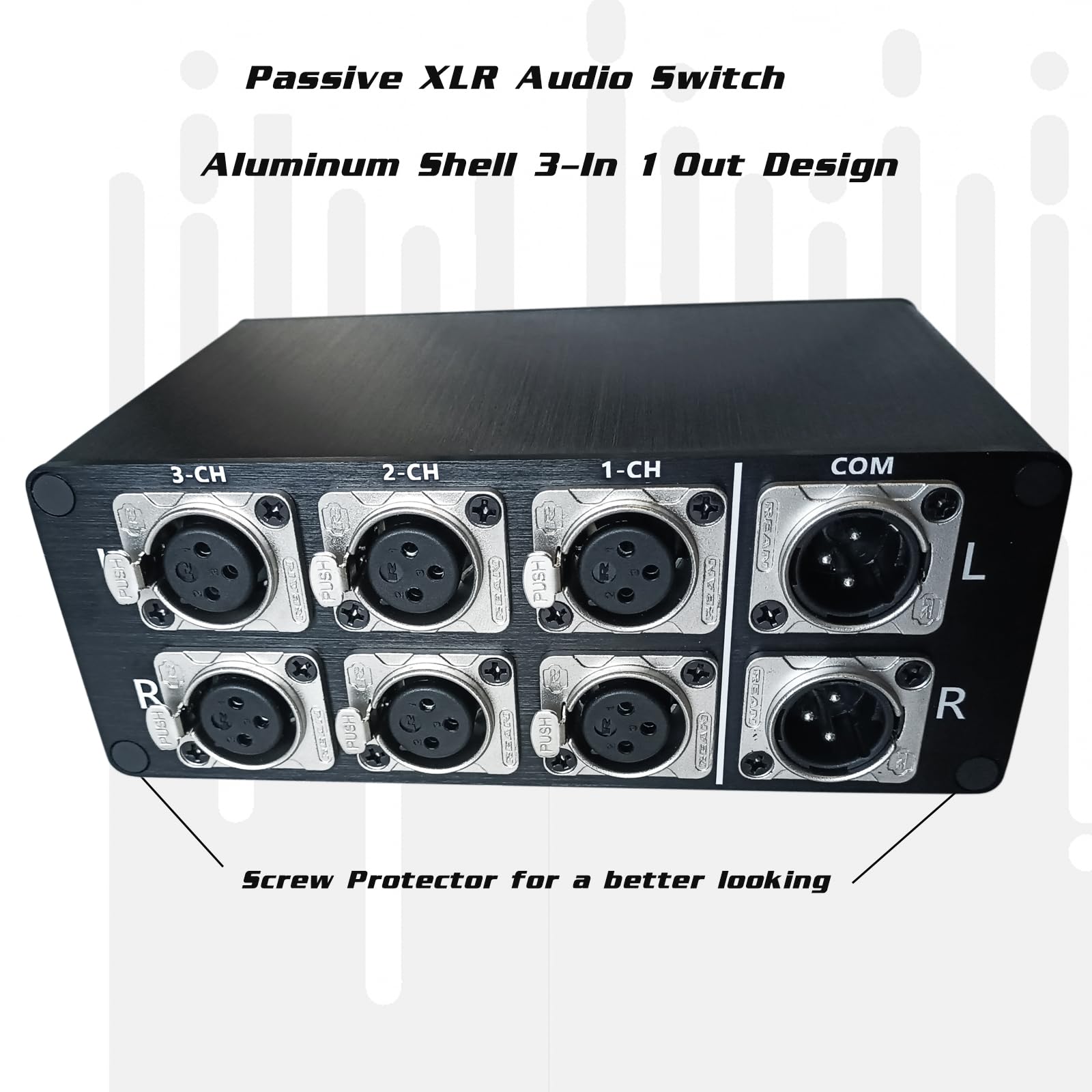 3-IN-1-OUT XLR Pro Audio Switch - Balanced Audio Converter with 3 Channel HiFi Stereo - Passive Audio Selector Switcher Box with No Loss Switching & Aluminum Shell - Perfect for Home Studio, Live Sound & DJ Setups