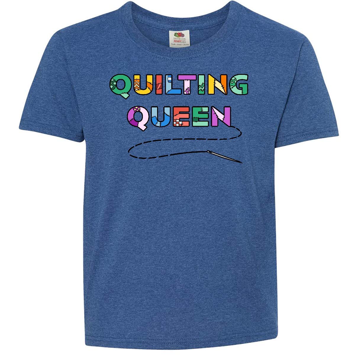 Inktastic Quilting Queen Stitching with Needle Youth T-Shirt - Comfortable Cotton Tee for Quilting Enthusiasts & Craft Lovers - Perfect for DIY Projects, Craft Fairs & Casual Wear