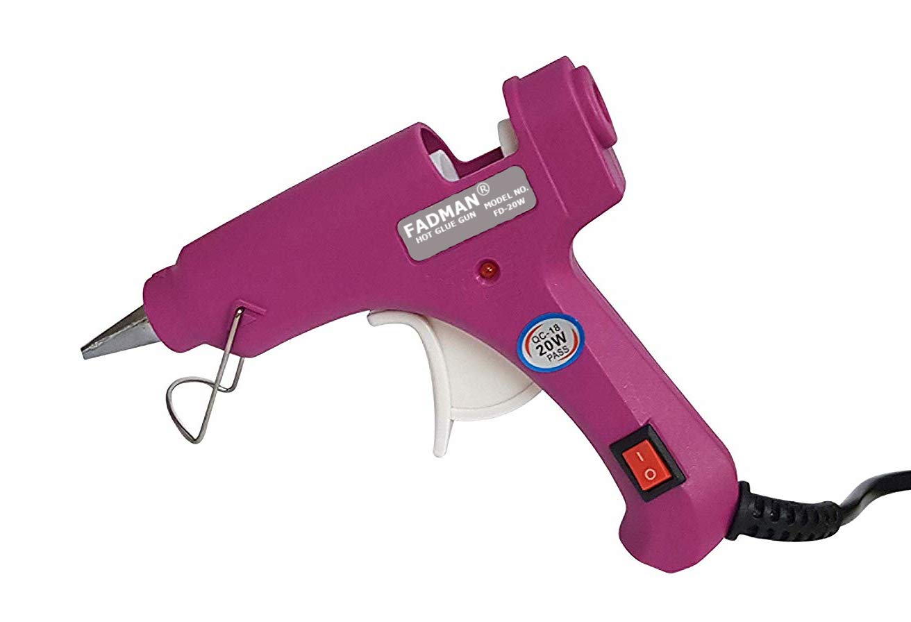 FADMAN Mini 20W Hot Melt Glue Gun with On/Off Switch & Indicator - 7mm Nozzle (Magenta) Includes 3 Glue Sticks - Perfect for DIY Crafts, Home Repairs & School Projects
