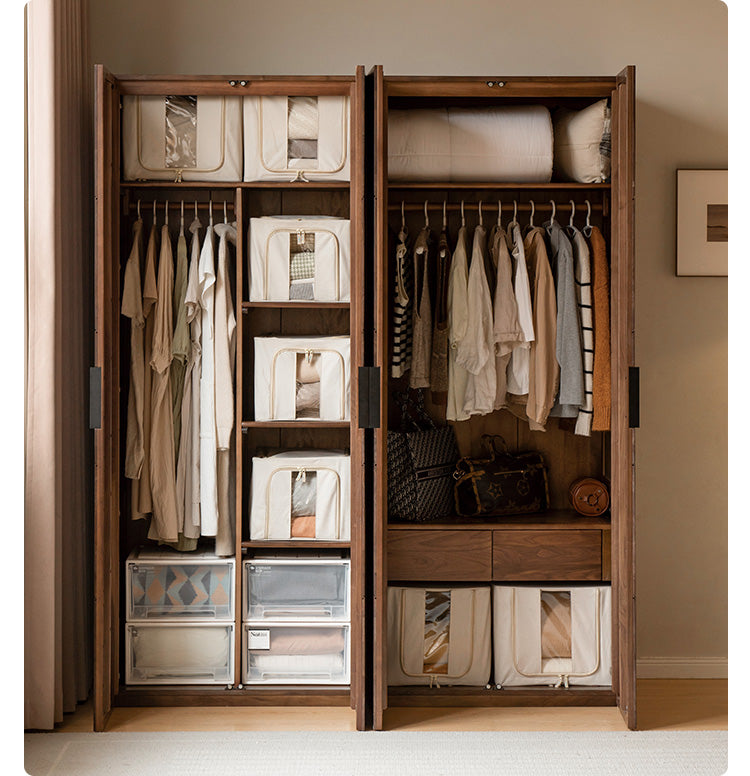 Premium Black Walnut Solid Wood Wardrobe Closet - Spacious Storage for Bedroom, Walk-In Closet & Guest Room Organization