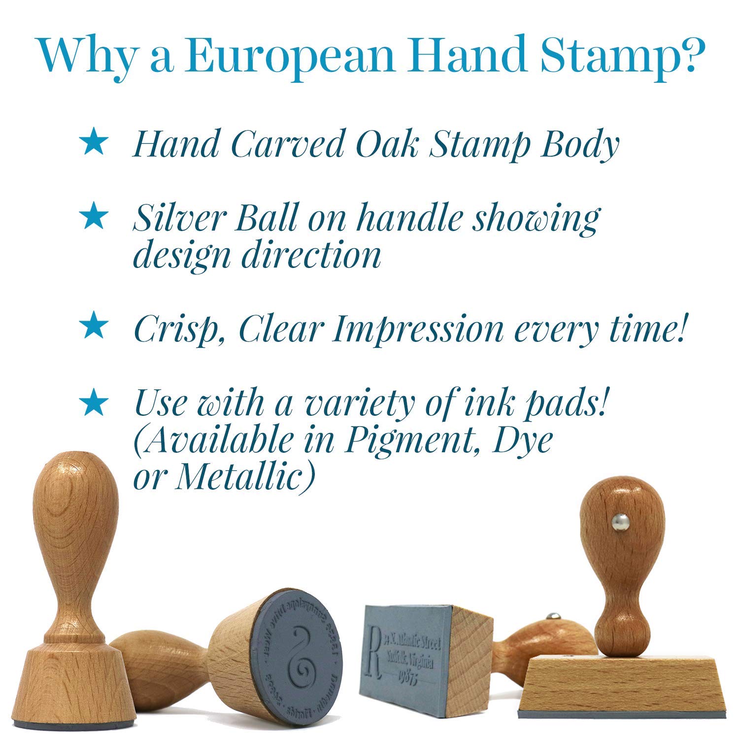 Custom Classic European Hand Stamp - Solid Oak Wood Stamp with Elegant Design | Perfect for Wedding Invitations, Certificates & DIY Crafts