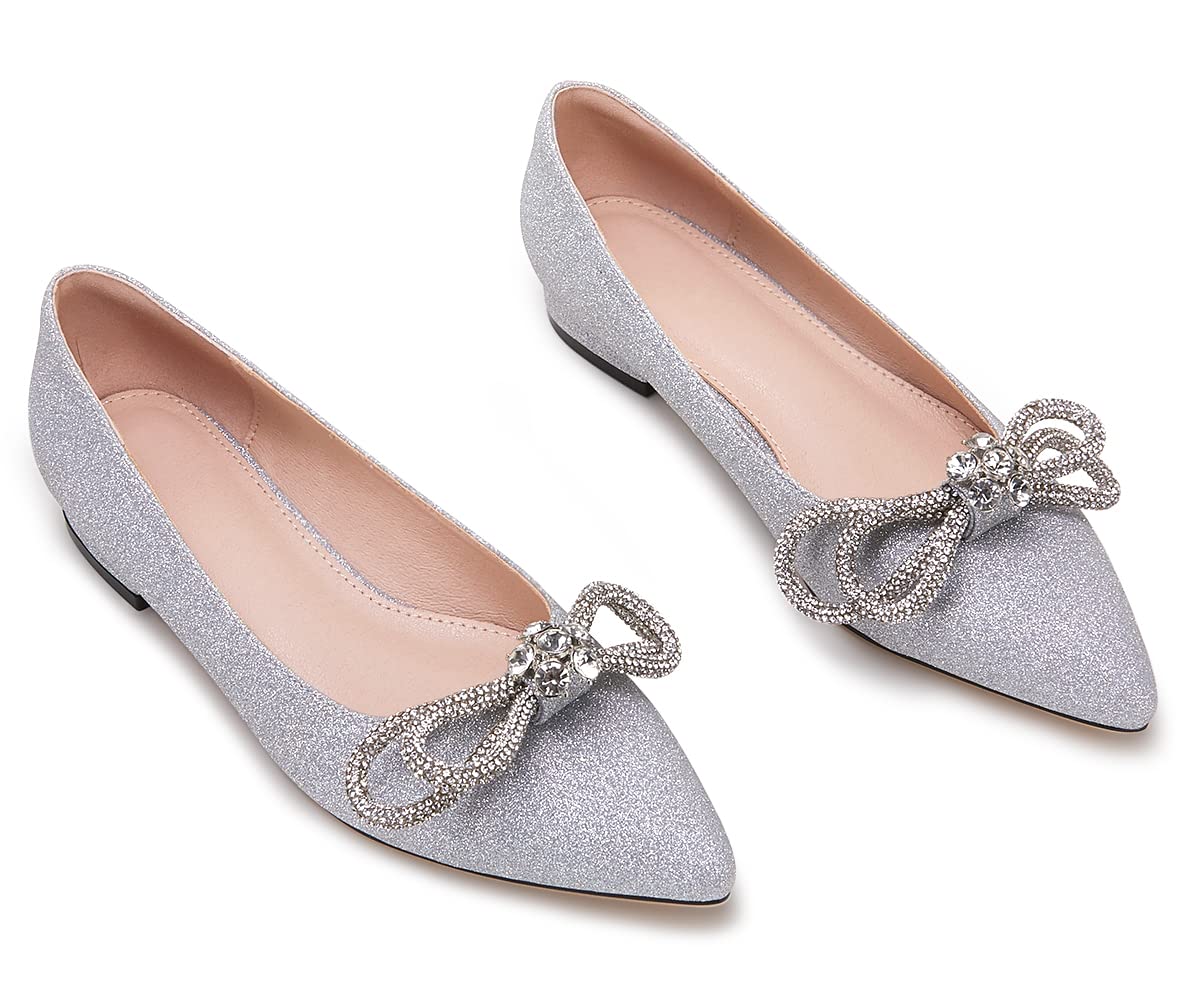 VETASTE Women's Ballet Flats - Double Bow Pointed Toe Slip-On Ballerina Shoes for Work, Office & Casual Wear | Comfortable & Stylish Women's Flats for Everyday Use
