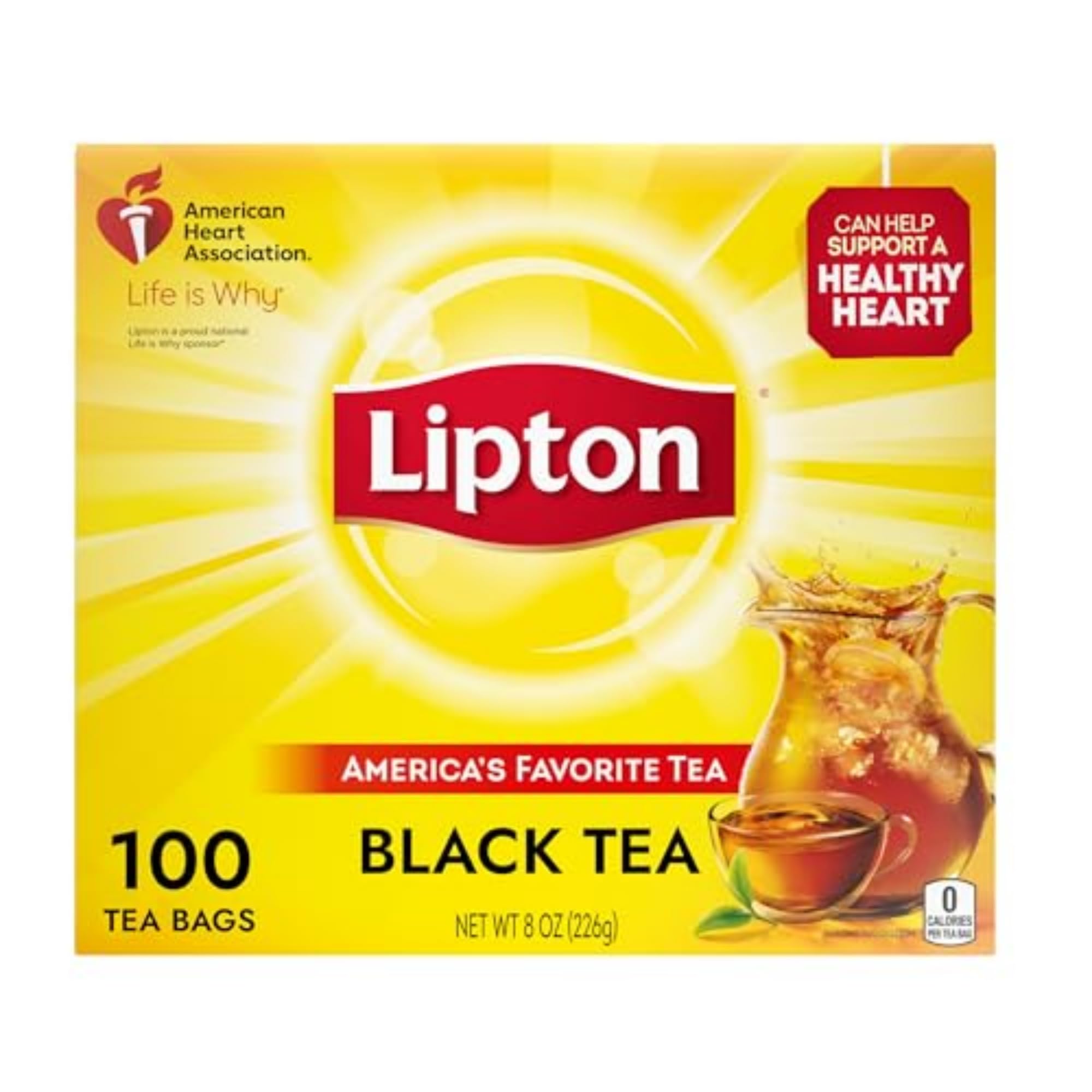 Lipton Black Tea Bags - 100 Individually Wrapped Tea Bags for Hot or Iced Tea | Premium Quality Tea for Home, Office & Relaxation | Perfect for Morning Boost, Afternoon Break & Evening Relaxation