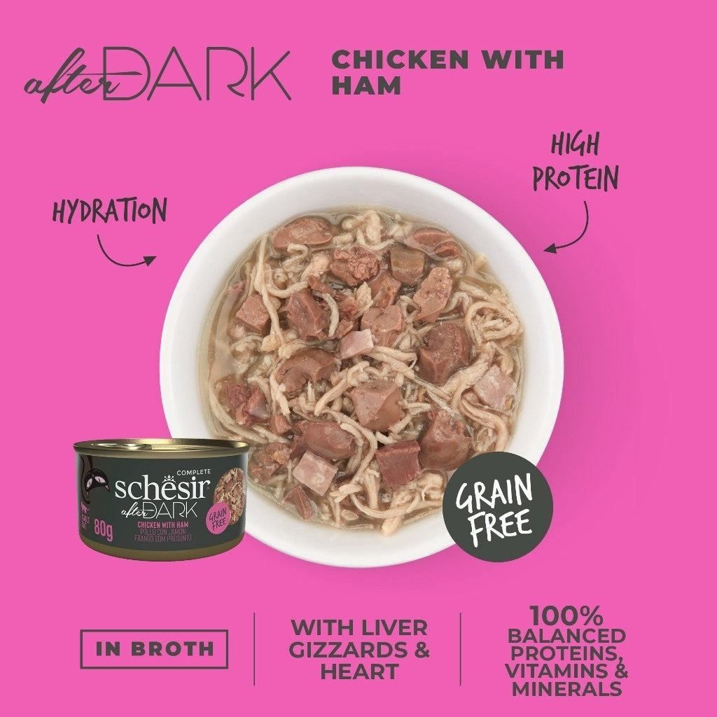 Schesir After Dark Complete & Balanced Wet Cat Food for Adult Cats - 80g, High Protein with Essential Vitamins & Minerals - Perfect for Nighttime Feeding & Weight Management
