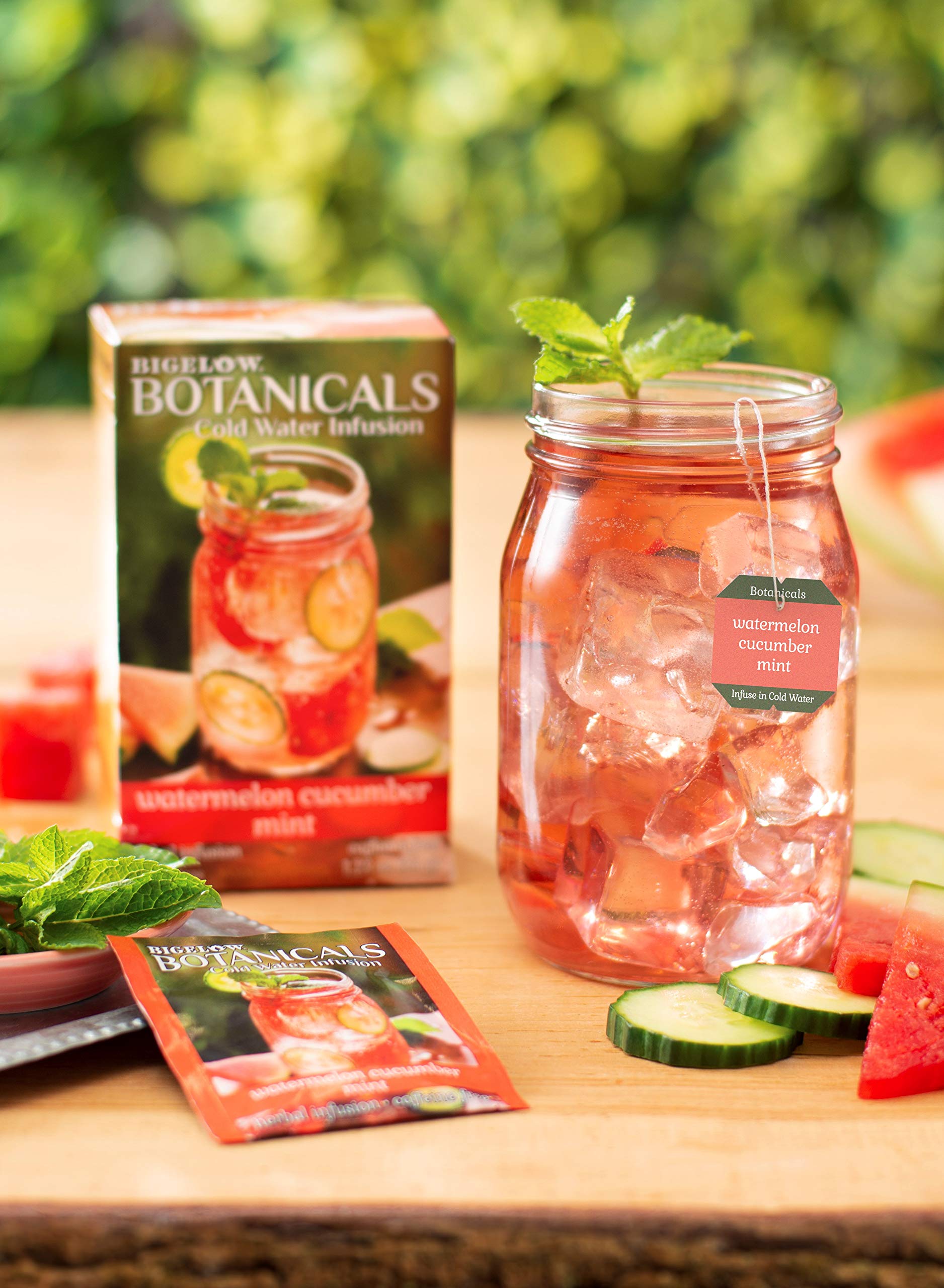 Bigelow Botanicals Cold Water Infusion Watermelon Cucumber Mint Herbal Tea Bags - Caffeine Free, 18 Count (Pack of 1) | Refreshing Iced Tea for Summer, Detox & Hydration | Perfect for Home, Office & Outdoor Activities
