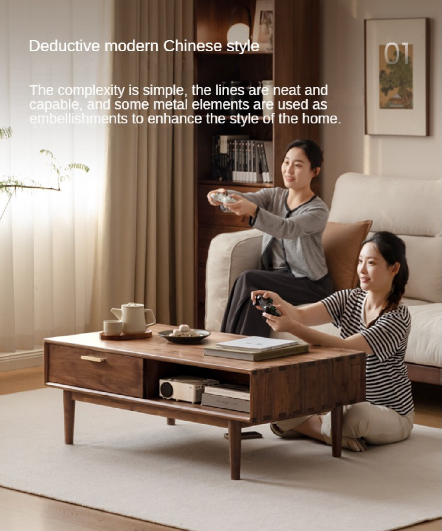 Solid Black Walnut Wood Storage Coffee Table with Rock Plate - Rustic Living Room Furniture for Home Decor & Organization