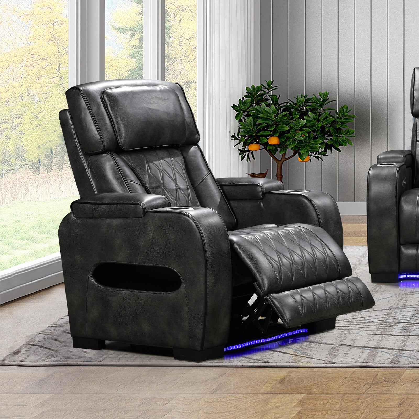 1 Seater Electric Recliner Chair with Air Leather Upholstery in Dark Grey - Perfect for Living Room, Home Theater, and Office Relaxation